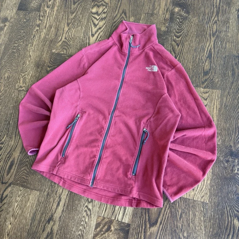 The North Face Mens Full Zip Fleece Jacket Solid Red Medium Lightweight Hiking